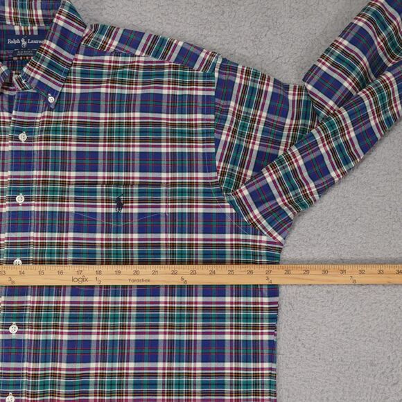 Polo Ralph Lauren Shirt Mens Large Blue Plaid Long Sleeve The Big Shirt Vintage - Picture 9 of 14